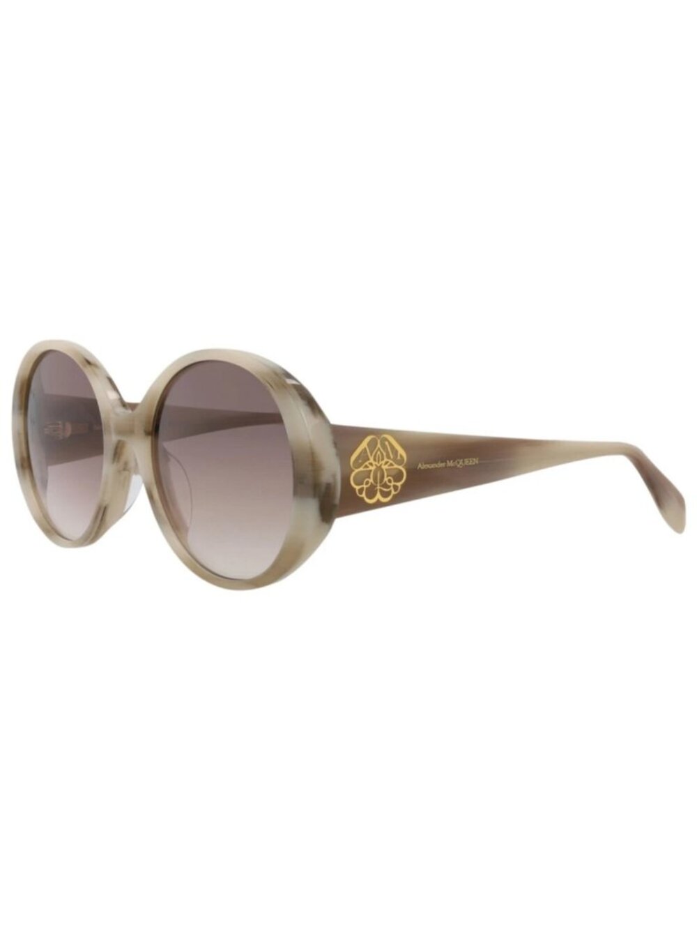 New Alexander McQueen Women's Sunglasses Round Oval Acetate Frame Ivory Ivory